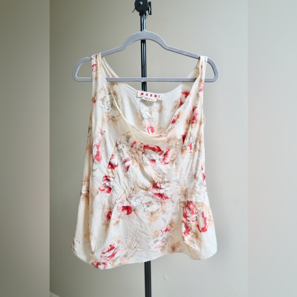 Vintage Marni Cotton Floral Cowl Neck drape sleeveless Blouse Top